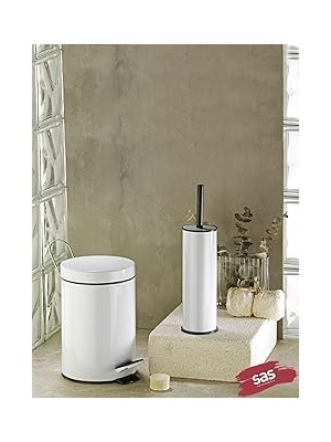 Nacario Beyaz 2'li Banyo Seti - 3lt Pedallı Kovası Tuvalet, Wc Fırçası