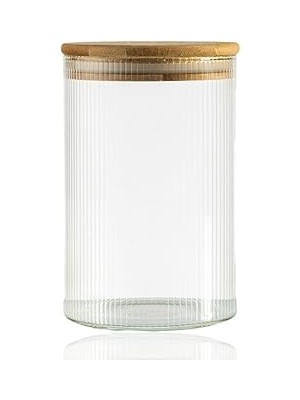 Nacario 600 ml Çizgili Kavanoz - Yuvarlak Ahşap Kapaklı Hava Geçirmez, Tatlı, Baharat, Gıda Saklama Kabı, K