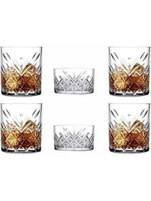Nacario Paşabahçe 4 Adet Lüx Viski Bardağı Timeless Kristal Dekorlu Bardak 345CC 2 Adet Çerezlik Takımı
