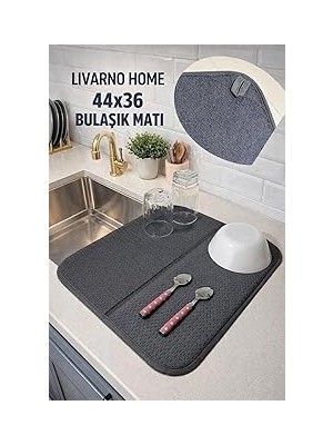 Nacario Aksu Livarno Mikrofiber Bulaşık Altlığı Kurutma Matı Katlanabilir Çift Yüzey Germany 44X36 Cm. Gri