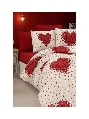 Nacario Lüks%80 Pamuklu Çift Kişilik Nevresim Takımı Seti Yorgan Kılıfı Kırmızı Desen 220X200 cm + Las