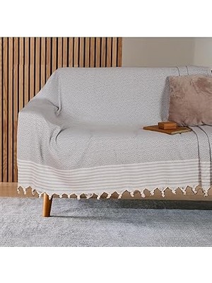 Nacario Buldan Işi Kaymaz Pamuklu Koltuk Örtüsü 170X210 cm Koltuk Şalı Çekyat Kanepe Örtüsü (Açık Gri)