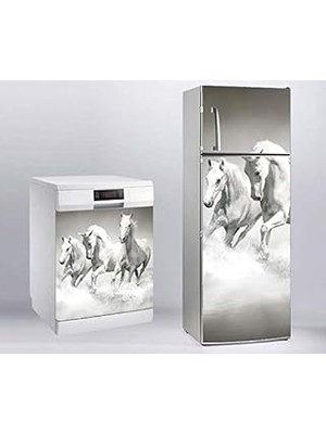 Nacario Buzdolabı Bulaşık Makinası Beyaz Eşya Sticker Kaplama Beyaz Atlar