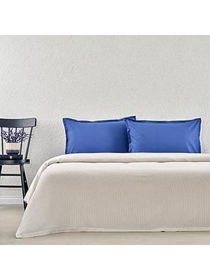 Nacario Taç Plain Düz Viscoz - Pamuk Karışımı Pike Takımı, Mavi, Çift Kişilik