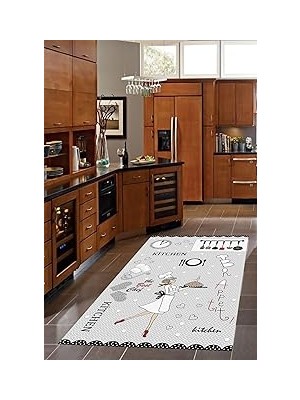 Nacario Pelangi Bon Apetit Dijital Baskılı Kaymaz Taban Yıkanabilir Tutmaz Mutfak Halısı, Gri 80 x 300
