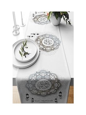 Nacario Pelangi Eid Mubarak Beyaz Ramazan Temalı Tutmaz Kumaş Salon Mutfak Masa Değişik Ranır Modeller