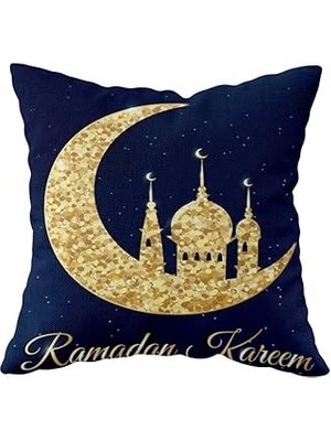 Nacario Pelangi Lacivert Ramadan Kareem Çift Taraflı Gizli Fermuarlı Yastık Kılıfı Kırlent Koltuk Yastık Kı