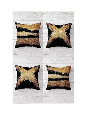 Nacario Pelangi Gold Şeritli Geometrik Gizli Fermuarlı Kırlent Kılıfı Koltuk Yastık Kılıfı TAKIM(4ADET), Al