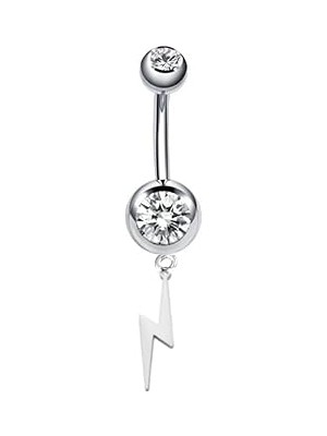 Nacario Cerrahi Çelik Şimşek Sallantılı Göbek Piercing, Gümüş