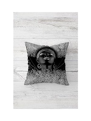 Nacario Pelangi Silver Afrikalı Kadın Çift Tarafı Baskılı Gizli Fermuarlı Yastık Kılıfı Kırlent Koltuk Yast