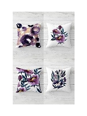 Nacario Pelangi Batik Suluboya Desenli Çiçekli Gizli Fermuarlı Kırlent Kılıfı Koltuk Yastık Kılıfı TAKIM(4A