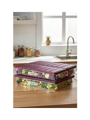 Nacario 3'lü Set (1 Adet 2,25 2 Adet 1 Lt.) Nora Organizer Buzdolabı Buzluk Düzenleyici Saklama Kabı-Mürdüm
