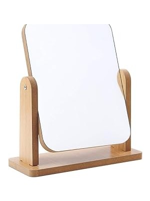 Nacario 13X18 cm Ahşaptan 360 Derece Dönebilen Masaüstü Standlı Ayarlanabilir Makyaj Aynası Masaüstü Ahşap