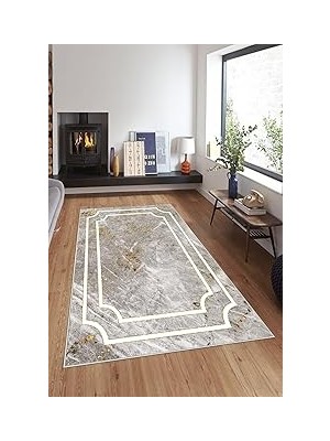Nacario Pelangi Kahverengi Gold Mermer Desenli Yıkanabilir Kaymaz Taban Tutmaz Salon Halısı