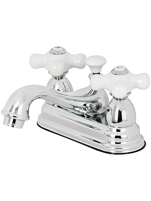 Nacario Brass KS3601PX Restorasyon Porselen Çapraz Saplı 4 Inç Centerset Lavabo Bataryası, Parlak