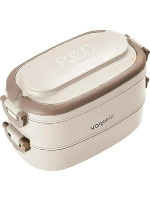 Nacario Vagonlife Bento 1140ML Lunchbox 2 Katlı 4 Bölmeli Mini Kaseli Çelik Sefer Tası Yemek Kutusu (Bej)