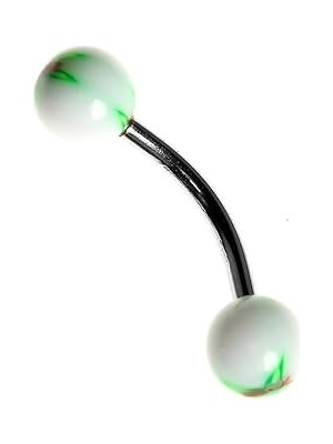 Nacario Rouge Moulin Curved Barbel 316 L Bioplast Piercing TDGR00874, Yeşil-Beyaz
