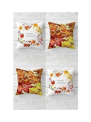 Nacario Pelangi Happy Autmn Sonbahar Yaprakları Gizli Fermuarlı Kırlent Kılıfı Koltuk Yastık Kılıfı Takım(4