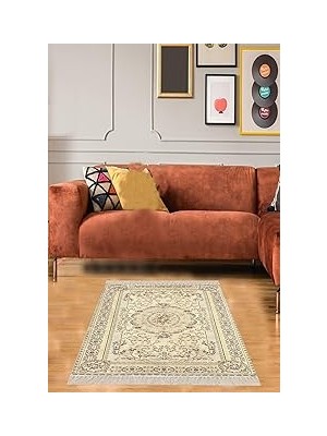 Nacario Pelangi Osmanlı Desen Göbekli Dijital Baskı Yıkanabilir Salon Halısı, Bej 100 x 200