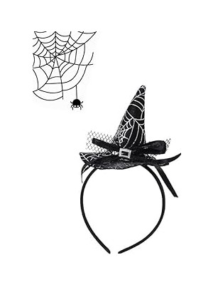 Nacario Halloween Şapkali Cadi Taç Si̇yah Beyaz Örümcek Desen