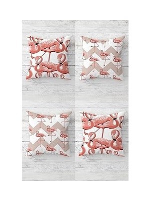 Nacario Pelangi Flamingo Zigzag Desenli Gizli Fermuarlı Kırlent Kılıfı Koltuk Yastık Kılıfı TAKIM(4ADET), B