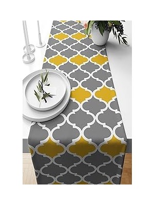 Nacario Pelangi Gri Sarı Geometrik Desenli Tutmaz Kumaş Salon Mutfak Masa Değişik Ranır Modelleri Runn