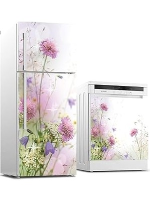 Nacario Buzdolabı Bulaşık Makinası Beyaz Eşya Sticker Kaplama Pastel Çiçek