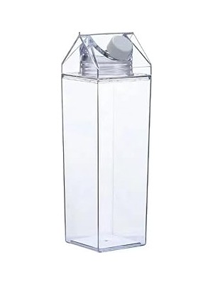 Nacario Şeffaf Süt Kutusu Tasarımlı Içecek Şişesi, Mika Su Kahve Içecek Şişesi 500 ml