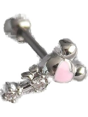Nacario 316L Çelik Gümüş Renk Zirkon Taş Detay Pembe Işleme Tragus Piercing - TJ-PR1281