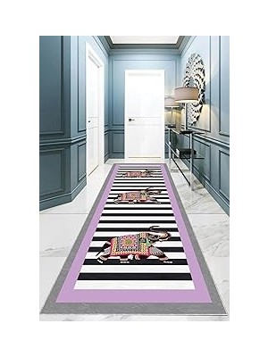 Nacario Pelangi Fil Desenli Etnik Dijital Baskı Yıkanabilir Salon Filli Halı Yolluk (Lila), Lila