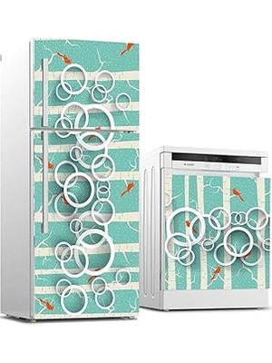 Nacario Buzdolabı Bulaşık Makinası Beyaz Eşya Sticker Kaplama Daire Kuşlar