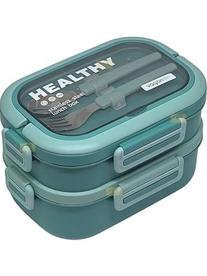 Nacario Vagonlife Bento 1650ML Lunchbox 2 Katlı 3 Bölmeli Paslanmaz Çelik Sefer Tası Yemek Kutusu (Yeşil)