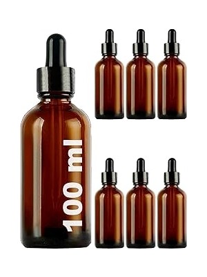 Nacario Afracam 100 ml Metal Kapaklı Damlalık Dropper Şişesi 100 cc Cam Şişe 6 Adet (Siyah Kapak, Amb