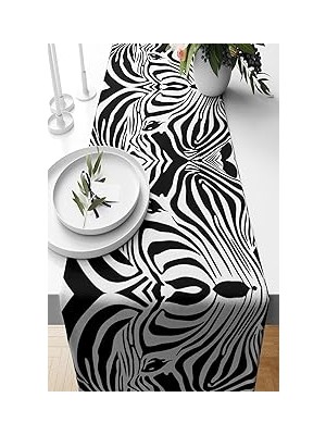 Nacario Pelangi Zebra Desenli Tutmaz Kumaş Salon Mutfak Masa Değişik Ranır Modelleri Runner, Siyah-Bey