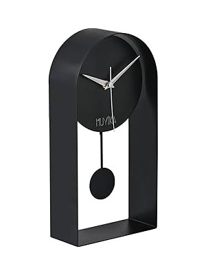 Nacario Muyika Masa Saati Sarkaçlı Metal Siyah Renk Sessiz Mekanizma Dekoratif Tasarım 32X16CM Mms M