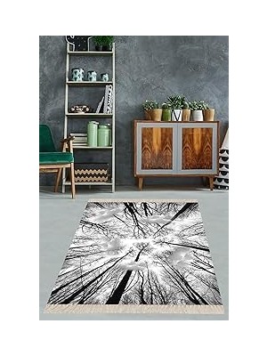 Nacario Pelangi Ağaç Doğa Desenli Dijital Baskı Yıkanabilir Kaymaz Taban Salon Halısı, Gri 160 x 350