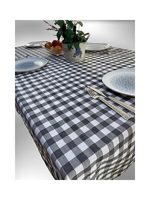 Nacario 160X170 cm Gri Büyük Kare Desen Pötikareli Masa Örtüsü, Sofra Bezi, Piknik Örtüsü