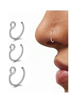 Nacario 3 Adet Paslanmaz Çelik Delikli Deliksiz Burun Piercing, Çelik