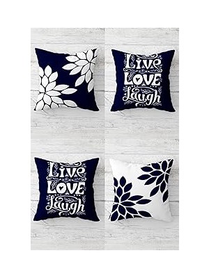 Nacario Pelangi Live Love Laugf Çiçek Desenli Gizli Fermuarlı Kırlent Kılıfı Koltuk Yastık Kılıfı TAKIM(4AD