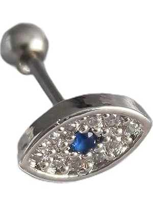 Nacario 316L Çelik Gümüş Renk Zirkon Taşlı Göz Tragus Piercing - TJ-PR1253