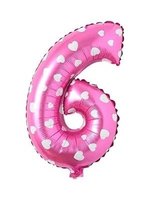 Nacario 6 Rakamlı 16 Inç Pembe Kalpli Folyo Balon 36 cm (Pembe)