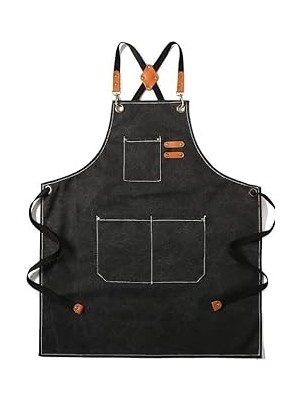 Nacario Valkyrie Unisex Kanvas Mutfak Önlüğü Ayarlanabilir Askılı Cepli Barista Garson Servis Önlüğü Siyah