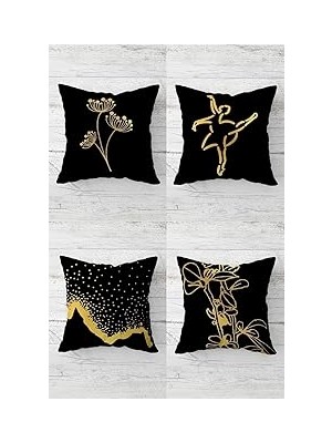 Nacario Pelangi Gold Çiçek Balerin Doğa Desen Gizli Fermuarlı Kırlent Kılıfı Koltuk Yastık Kılıfı TAKIM(4AD