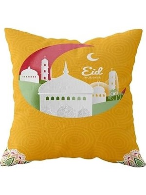 Nacario Pelangi Ramazan Hilal Cami Temalı Çift Taraflı Gizli Fermuarlı Yastık Kılıfı Kırlent Koltuk Yastık