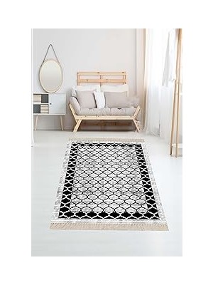 Nacario Pelangi Geometrik Desenli Kaymaz Taban Klasik Salon Halısı 80 x 400, Gri 120 x 120