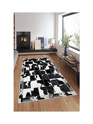 Nacario Pelangi Gri Dana Desenli Pacthwork Yıkanabilir Kaymaz Taban Tutmaz Salon Halısı Yoll