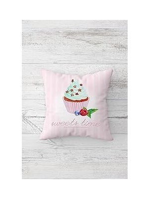 Nacario Pelangi Cupcake Desenli Çift Tarafı Baskılı Gizli Fermuarlı Yastık Kılıfı Kırlent Koltuk Yastık Kıl