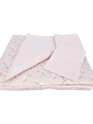 Nacario Bebek El Yapımı At Desenli Yorgan Çarşaf Yastıklı Üçlü Set (Pembe)