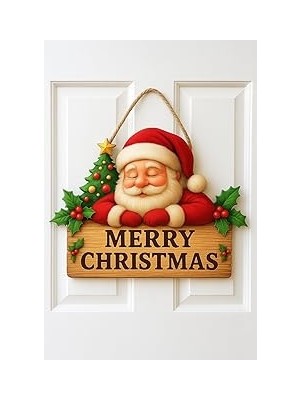 Nacario Noel Babalı Ahşap Kapı Yılbaşı Kapı Yılbaşı Süsü, Noel Kapı Süsü (30-20 Cm)