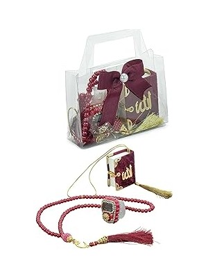 Nacario 5 Adet Çantalı Mevlüt Hediyelik - Zikirmatik Tesbih Mini Kuranı Kerim Seti - Bordo